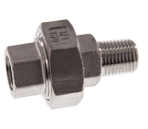 Rp 1/4'' x R 1/4'' F/M RVS Borstnippel 3-delig met Vlakke afdichting 16 Bar
