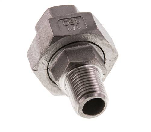 Rp 1/4'' x R 1/4'' F/M RVS Borstnippel 3-delig met Vlakke afdichting 16 Bar