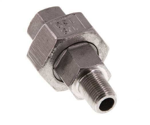 Rp 1/8'' x R 1/8'' F/M RVS Borstnippel 3-delig met Vlakke afdichting 16 Bar