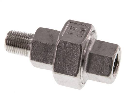 Rp 1/8'' x R 1/8'' F/M RVS Borstnippel 3-delig met Vlakke afdichting 16 Bar