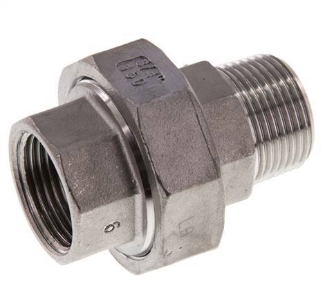 Rp 3/4'' x R 3/4'' F/M RVS Borstnippel 3-delig met Vlakke afdichting 16 Bar