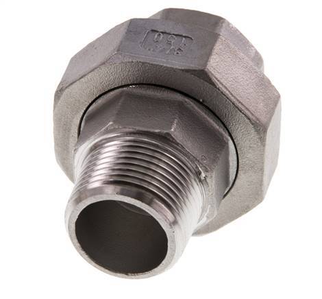 Rp 3/4'' x R 3/4'' F/M RVS Borstnippel 3-delig met Vlakke afdichting 16 Bar