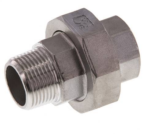 Rp 3/4'' x R 3/4'' F/M RVS Borstnippel 3-delig met Vlakke afdichting 16 Bar