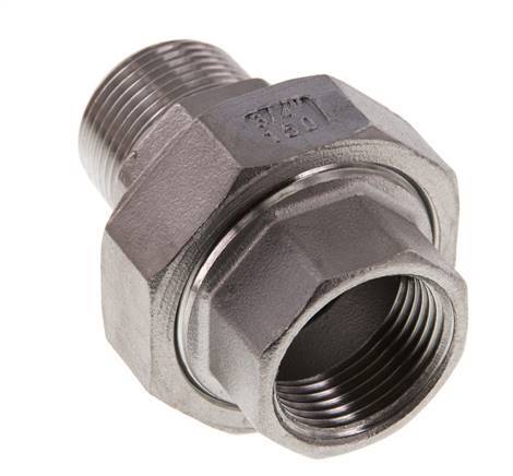 Rp 3/4'' x R 3/4'' F/M RVS Borstnippel 3-delig met Vlakke afdichting 16 Bar