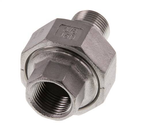 Rp 3/8'' x R 3/8'' F/M RVS Borstnippel 3-delig met Vlakke afdichting 16 Bar