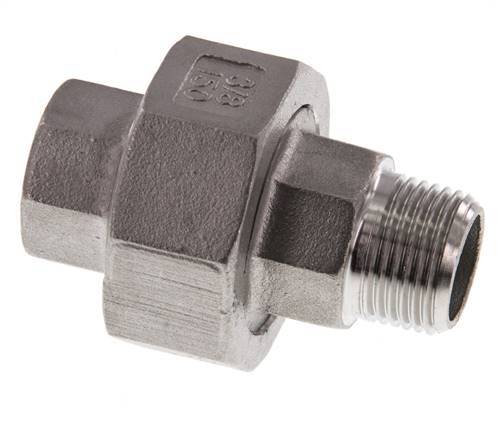 Rp 3/8'' x R 3/8'' F/M RVS Borstnippel 3-delig met Vlakke afdichting 16 Bar