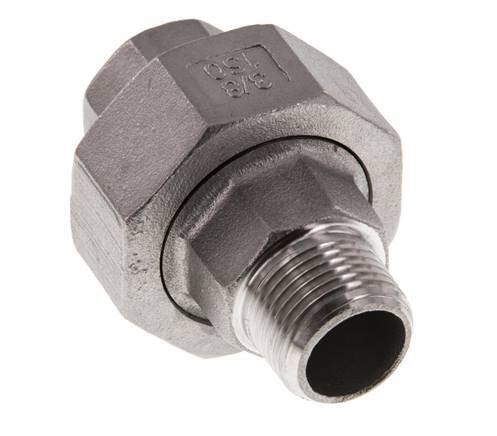Rp 3/8'' x R 3/8'' F/M Stainless steel Double Nipple 3-pieces with Flat sealing 16 Bar