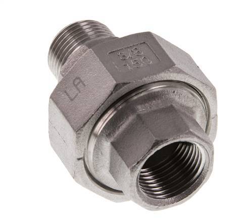 Rp 3/8'' x R 3/8'' F/M RVS Borstnippel 3-delig met Vlakke afdichting 16 Bar