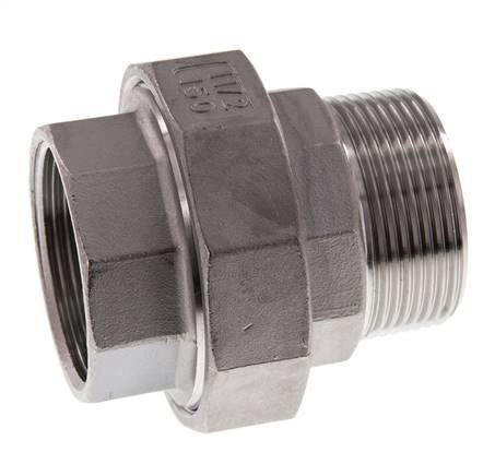 Rp 1 1/2'' x R 1 1/2'' F/M RVS Borstnippel 3-delig met Vlakke afdichting 16 Bar