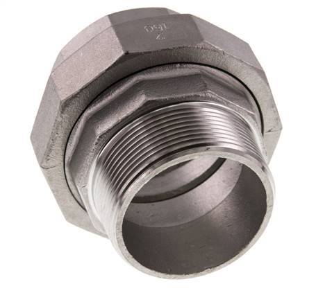 Rp 2'' x R 2'' F/M Stainless steel Double Nipple 3-pieces with Flat sealing 16 Bar