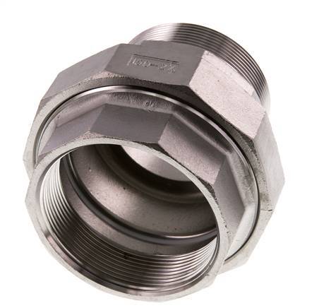Rp 2 1/2'' x R 2 1/2'' F/M RVS Borstnippel 3-delig met Vlakke afdichting 16 Bar