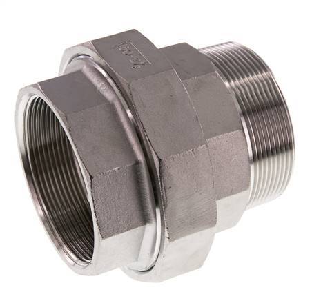 Rp 2 1/2'' x R 2 1/2'' F/M RVS Borstnippel 3-delig met Vlakke afdichting 16 Bar