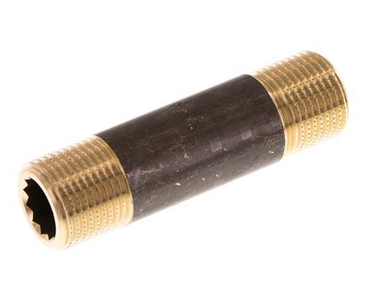 G 3/8'' Messing Dubbele Pijpnippel 16 Bar DIN 2982 - 60mm