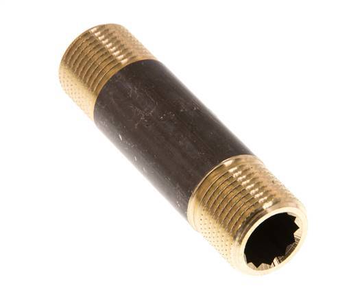 G 3/8'' Messing Dubbele Pijpnippel 16 Bar DIN 2982 - 60mm