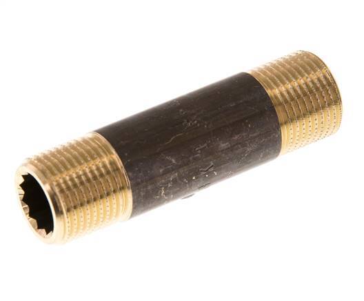 G 3/8'' Messing Dubbele Pijpnippel 16 Bar DIN 2982 - 60mm