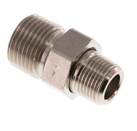 R 1/2'' x R 3/8'' Nickel plated Brass Double Nipple 3-pieces with Conically sealing 16 Bar