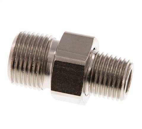 R 3/8'' x R 1/4'' Nickel plated Brass Double Nipple 3-pieces with Conically sealing 16 Bar [2 Pieces]