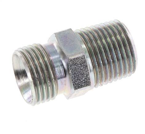 1/2'' NPT x G 1/2'' Zinc plated Steel Double Nipple 3-pieces 280 Bar - Hydraulic