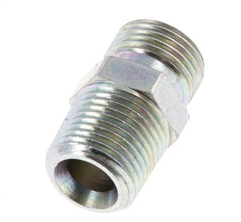 1/2'' NPT x G 1/2'' Zinc plated Steel Double Nipple 3-pieces 280 Bar - Hydraulic