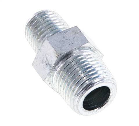 1/4'' NPT x 3/8'' NPT Zinc plated Steel Double Nipple 210 Bar - Hydraulic