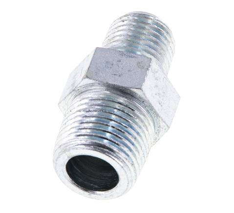 1/4'' NPT x 3/8'' NPT Zinc plated Steel Double Nipple 210 Bar - Hydraulic