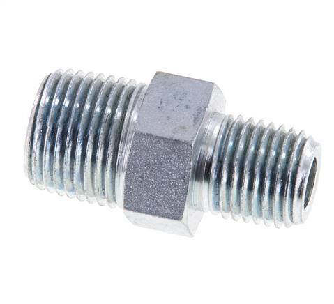 1/4'' NPT x 3/8'' NPT Zinc plated Steel Double Nipple 210 Bar - Hydraulic
