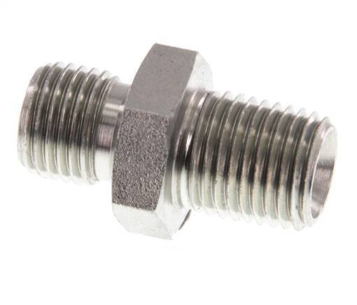 1/4'' NPT x G 1/4'' Zinc plated Steel Double Nipple 3-pieces 800 Bar - Hydraulic
