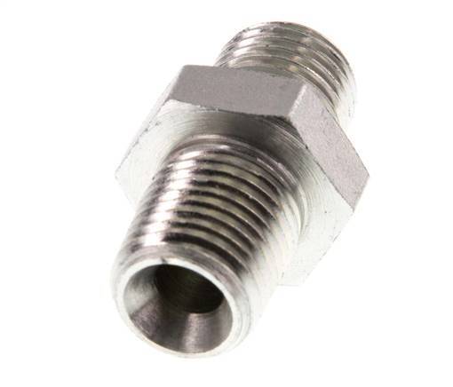1/4'' NPT x G 1/4'' Zinc plated Steel Double Nipple 3-pieces 800 Bar - Hydraulic