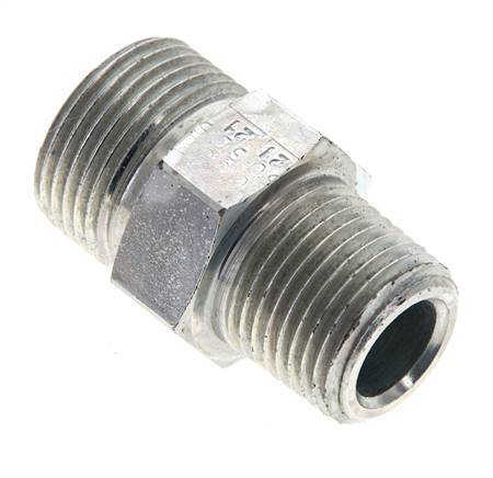 UNS 1''-14 x 1/2'' NPT Zinc plated Steel Double Nipple ORFS 400 Bar - Hydraulic