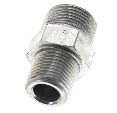 UNS 1''-14 x 1/2'' NPT Zinc plated Steel Double Nipple ORFS 400 Bar - Hydraulic