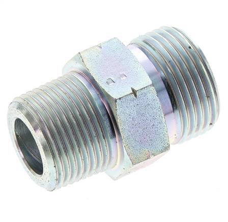 UN 1-3/16''-12 x 3/4'' NPT Zinc plated Steel Double Nipple ORFS 400 Bar - Hydraulic