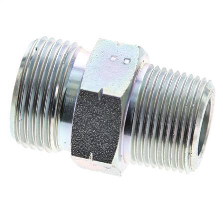 UN 1-3/16''-12 x 3/4'' NPT Zinc plated Steel Double Nipple ORFS 400 Bar - Hydraulic