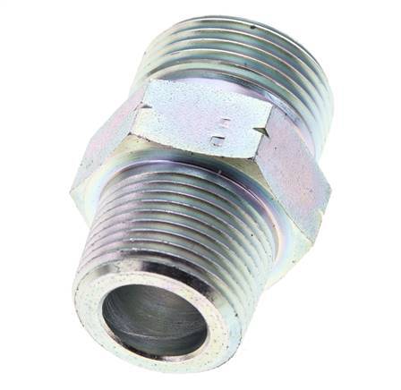 UN 1-3/16''-12 x 3/4'' NPT Zinc plated Steel Double Nipple ORFS 400 Bar - Hydraulic