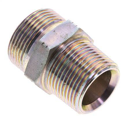 UN 1-7/16''-12 x 1'' NPT Zinc plated Steel Double Nipple ORFS 400 Bar - Hydraulic