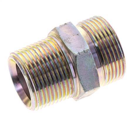 UN 1-7/16''-12 x 1'' NPT Zinc plated Steel Double Nipple ORFS 400 Bar - Hydraulic