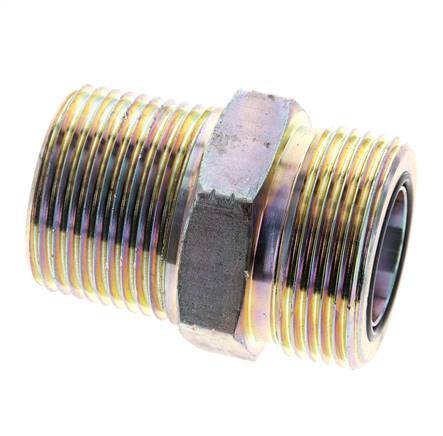 UN 1-7/16''-12 x 1'' NPT Zinc plated Steel Double Nipple ORFS 400 Bar - Hydraulic