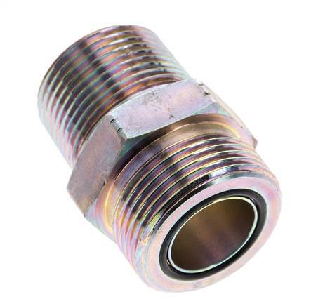 UN 1-7/16''-12 x 1'' NPT Zinc plated Steel Double Nipple ORFS 400 Bar - Hydraulic