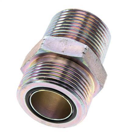 UN 1-7/16''-12 x 1'' NPT Zinc plated Steel Double Nipple ORFS 400 Bar - Hydraulic