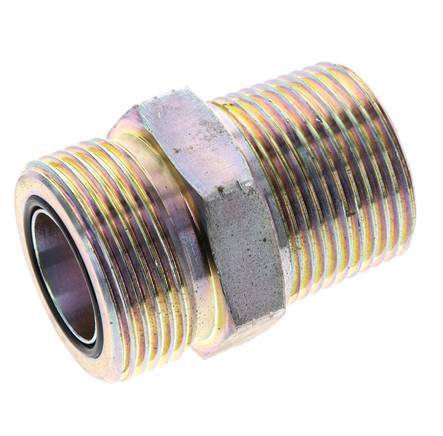 UN 1-7/16''-12 x 1'' NPT Zinc plated Steel Double Nipple ORFS 400 Bar - Hydraulic