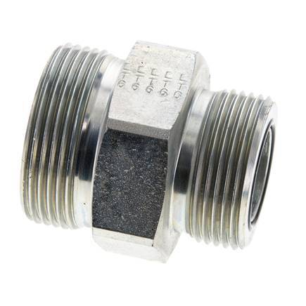 UN 1-11/16''-12 x UN 1-7/16''-12 Zinc plated Steel Double Nipple ORFS 250 Bar - Hydraulic