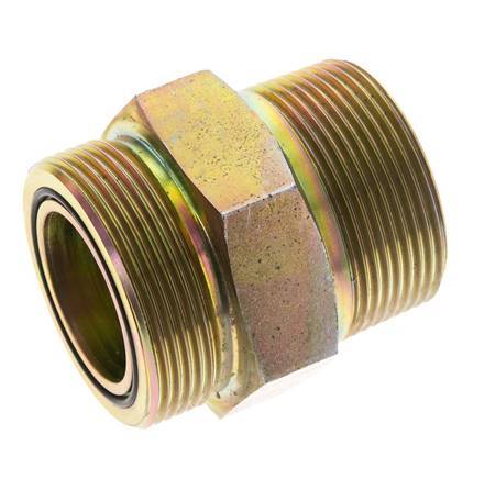 UN 2''-12 x 1 1/2'' NPT Zinc plated Steel Double Nipple ORFS 250 Bar - Hydraulic
