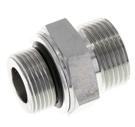 UN 1-3/16''-12 x G 3/4'' Zinc plated Steel Double Nipple ORFS 400 Bar - Hydraulic