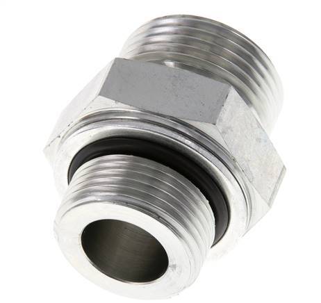 UN 1-3/16''-12 x G 3/4'' Zinc plated Steel Double Nipple ORFS 400 Bar - Hydraulic