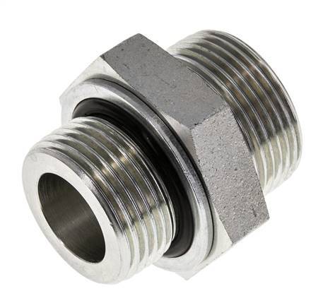UN 1-7/16''-12 x G 1'' Zinc plated Steel Double Nipple ORFS 400 Bar - Hydraulic