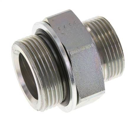 UN 1-7/16''-12 x G 1 1/4'' Zinc plated Steel Double Nipple ORFS 250 Bar - Hydraulic