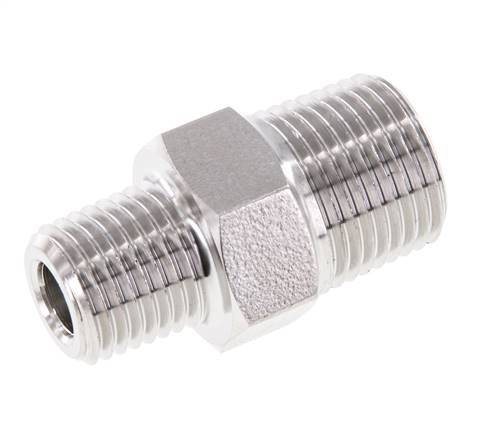 1/4'' NPT x 3/8'' NPT RVS Borstnippel 210 Bar - Hydrauliek