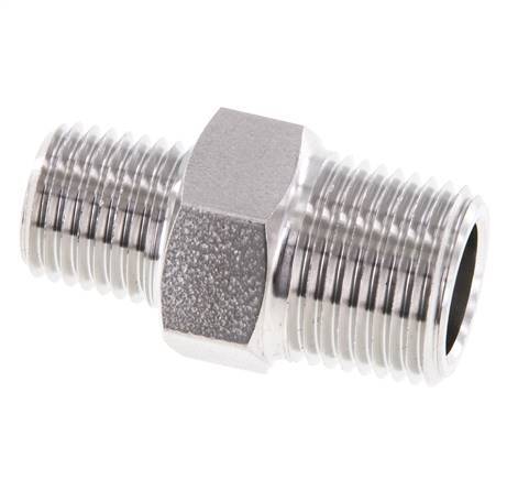 1/4'' NPT x 3/8'' NPT RVS Borstnippel 210 Bar - Hydrauliek