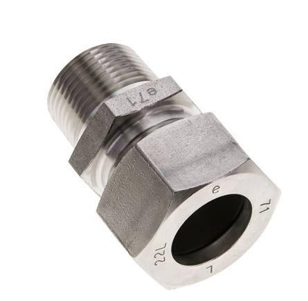 3/4'' NPT Buitendraad x 22L RVS Rechte Snijring Koppeling 160 Bar DIN 2353