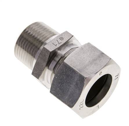 3/4'' NPT Buitendraad x 22L RVS Rechte Snijring Koppeling 160 Bar DIN 2353