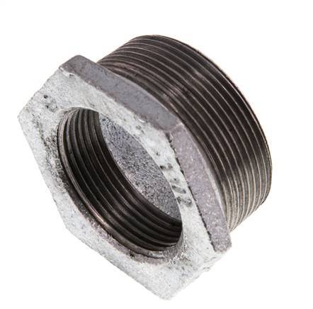 R 2'' x Rp 1 1/2'' M/F Verzinkt Gietijzeren Verloopring 25 Bar